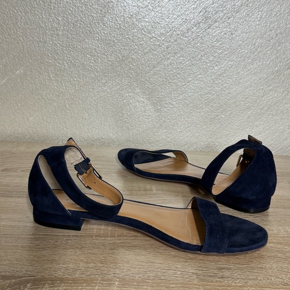 J.Crew Women 8.5 Hadley Blue Suede Flat Ankle Strap Sandals - Picture 5 of 10